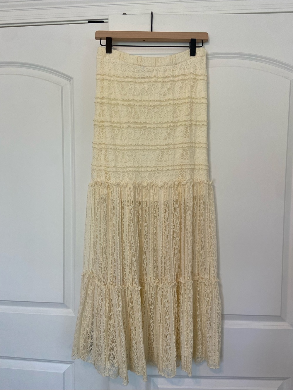 Bisou Bisou Ivory Butter Yellow Lace Maxi Skirt Boho Fairy Cottagecore Romantic